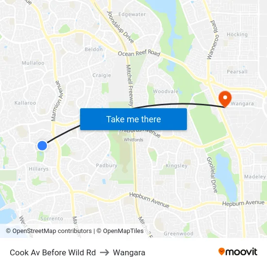 Cook Av Before Wild Rd to Wangara map
