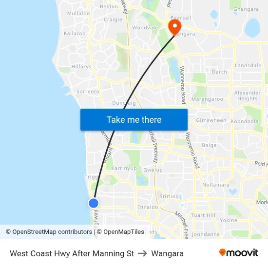 West Coast Hwy After Manning St to Wangara map