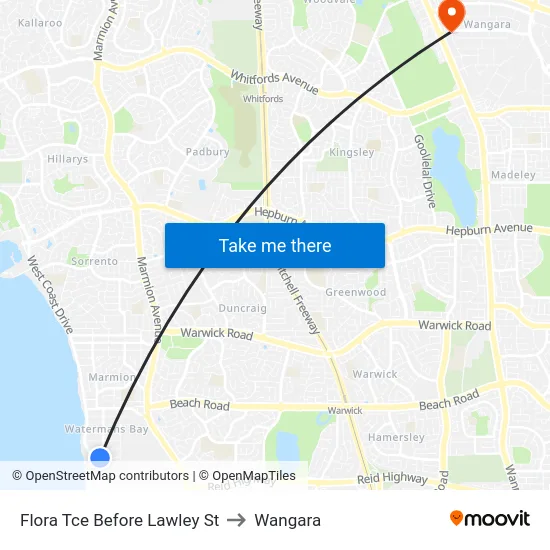 Flora Tce Before Lawley St to Wangara map