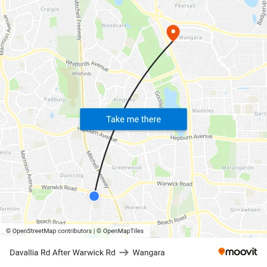 Davallia Rd After Warwick Rd to Wangara map