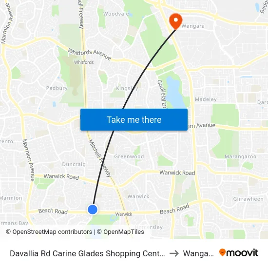 Davallia Rd Carine Glades Shopping Centre to Wangara map