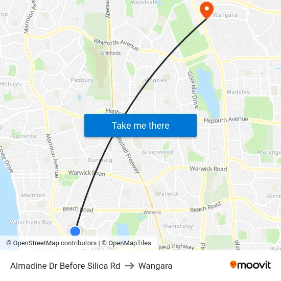 Almadine Dr Before Silica Rd to Wangara map