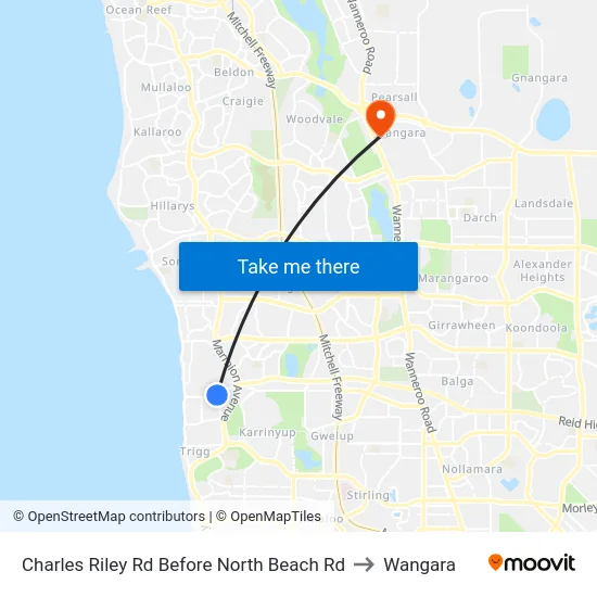 Charles Riley Rd Before North Beach Rd to Wangara map
