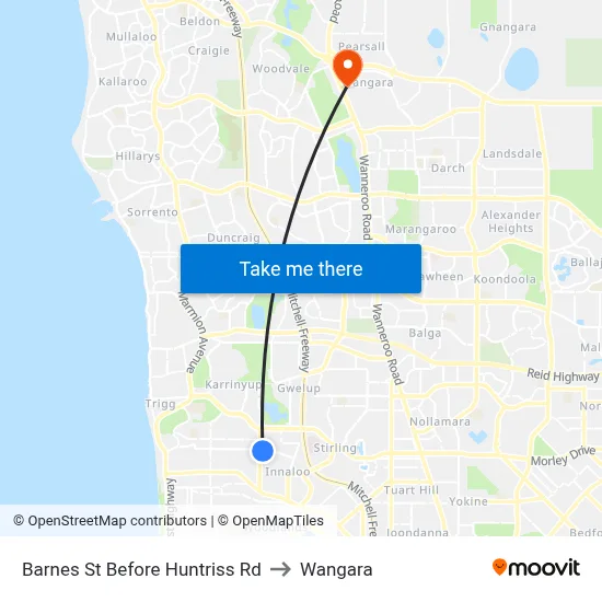 Barnes St Before Huntriss Rd to Wangara map