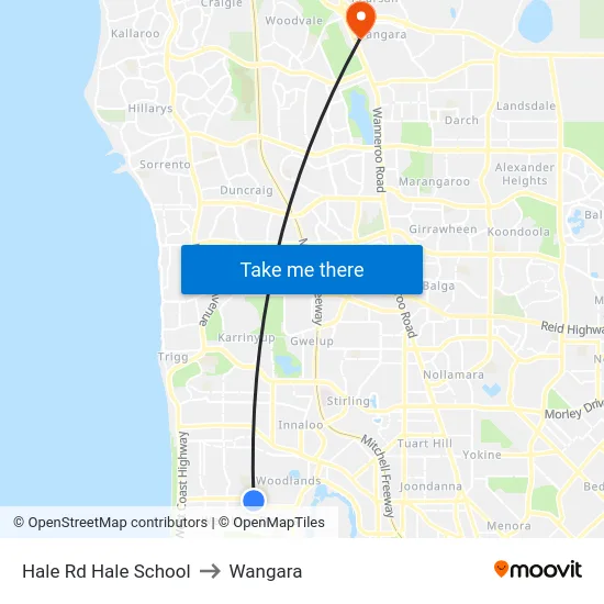 Hale Rd Hale School to Wangara map