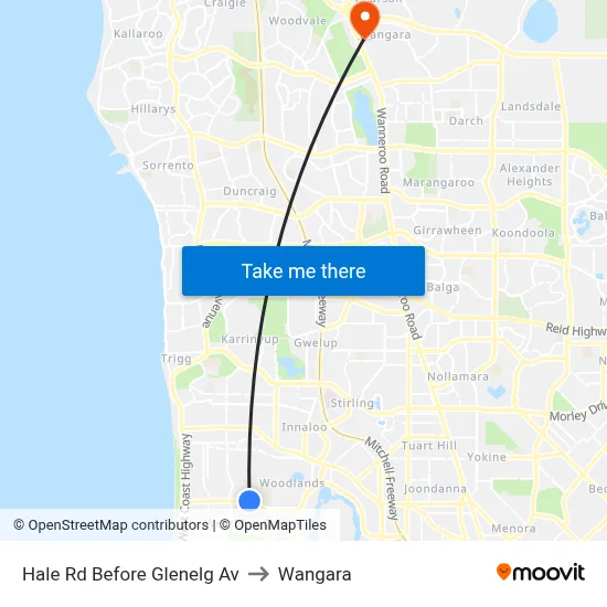 Hale Rd Before Glenelg Av to Wangara map