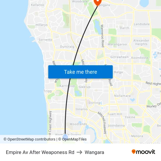 Empire Av After Weaponess Rd to Wangara map