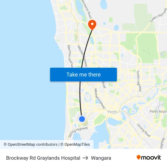 Brockway Rd Graylands Hospital to Wangara map