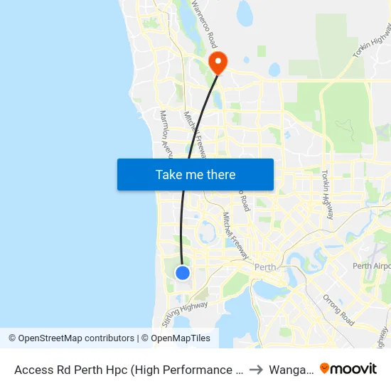 Access Rd Perth Hpc (High Performance Ctr) to Wangara map