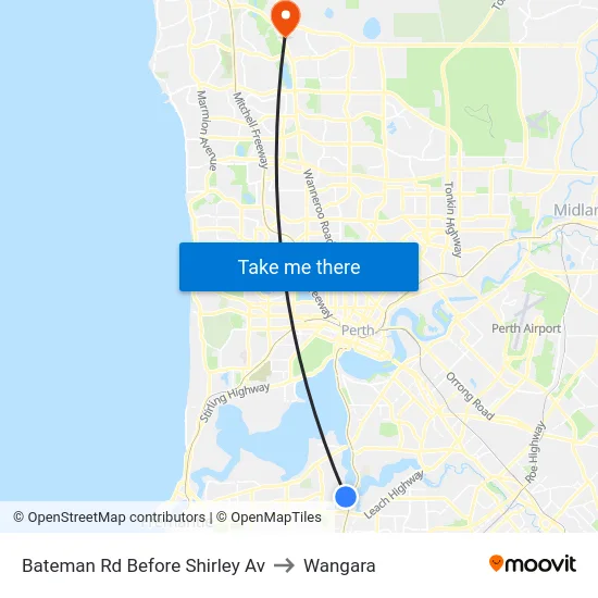 Bateman Rd Before Shirley Av to Wangara map