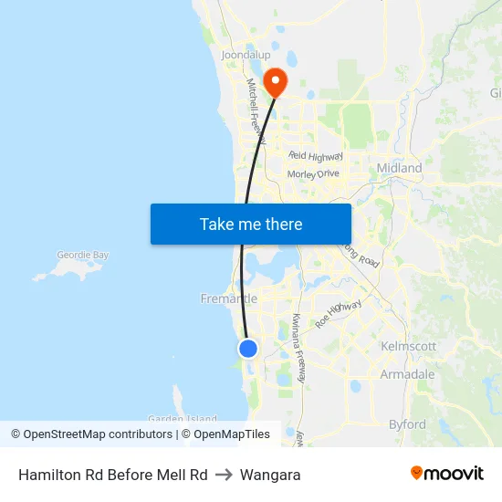 Hamilton Rd Before Mell Rd to Wangara map
