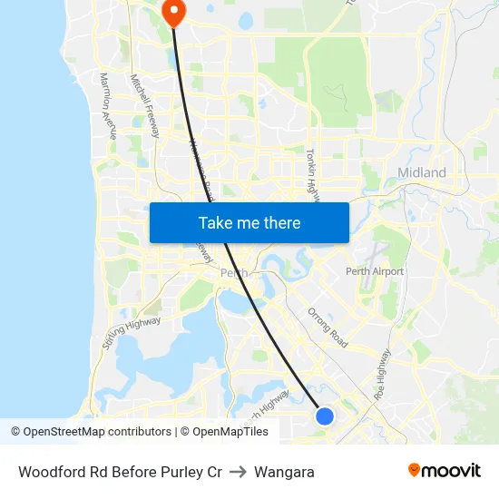 Woodford Rd Before Purley Cr to Wangara map