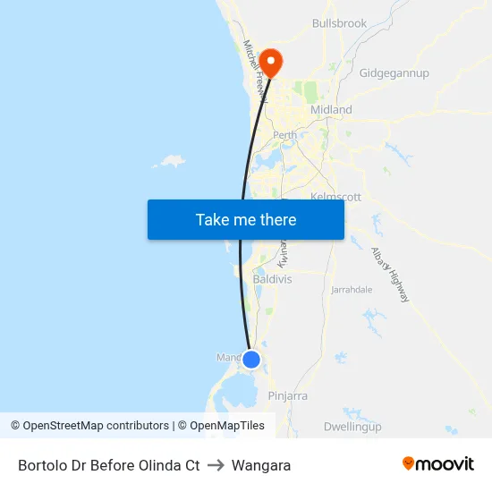 Bortolo Dr Before Olinda Ct to Wangara map