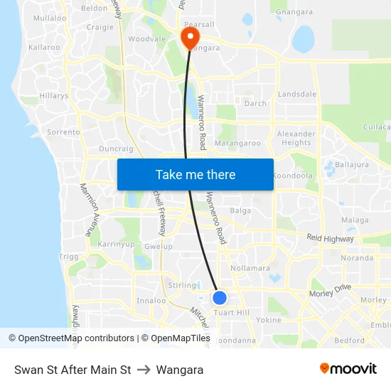 Swan St After Main St to Wangara map