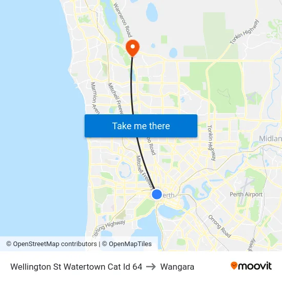 Wellington St Watertown Cat Id 64 to Wangara map