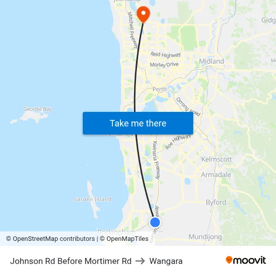 Johnson Rd Before Mortimer Rd to Wangara map