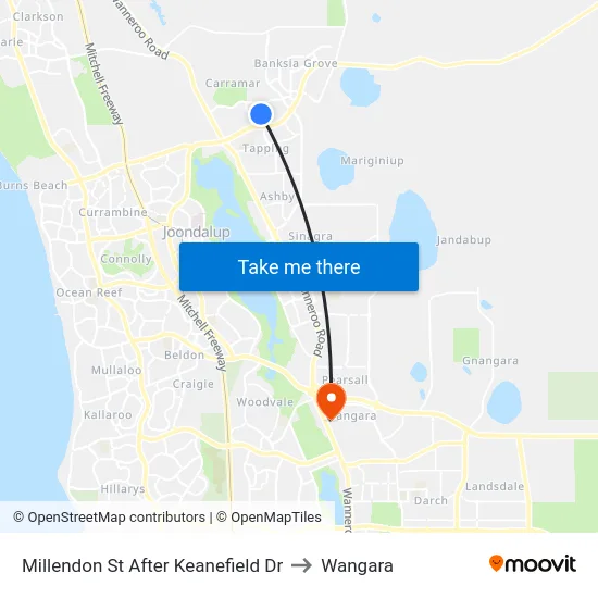 Millendon St After Keanefield Dr to Wangara map