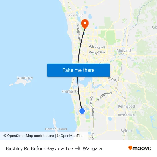 Birchley Rd Before Bayview Tce to Wangara map