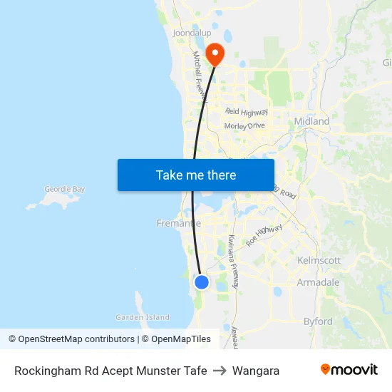 Rockingham Rd Acept Munster Tafe to Wangara map