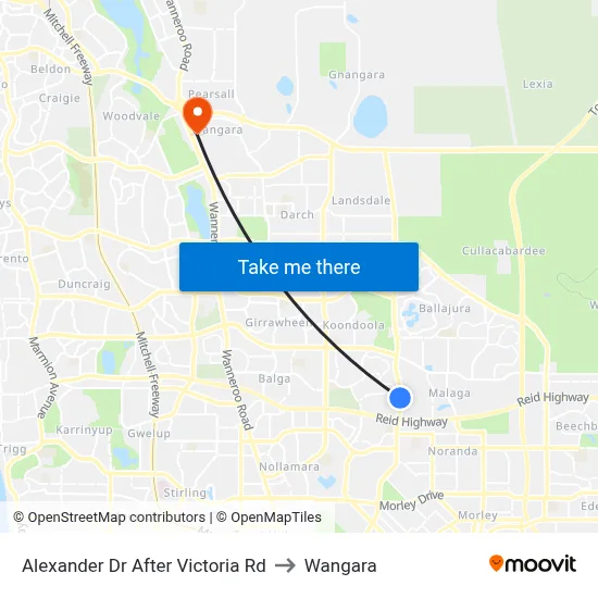 Alexander Dr After Victoria Rd to Wangara map
