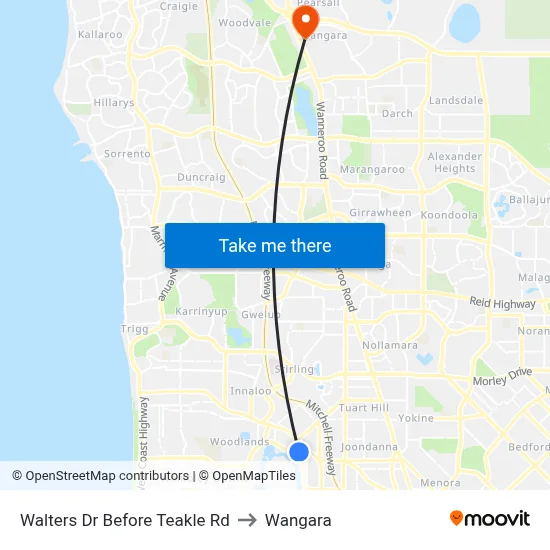 Walters Dr Before Teakle Rd to Wangara map