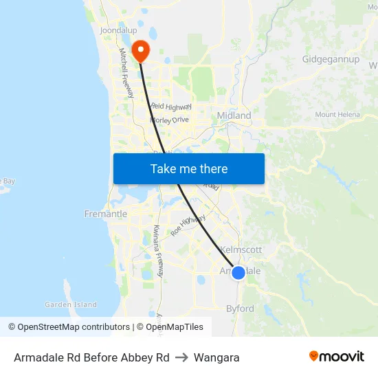 Armadale Rd Before Abbey Rd to Wangara map