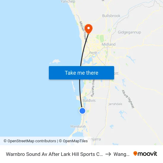 Warnbro Sound Av After Lark Hill Sports Complex to Wangara map
