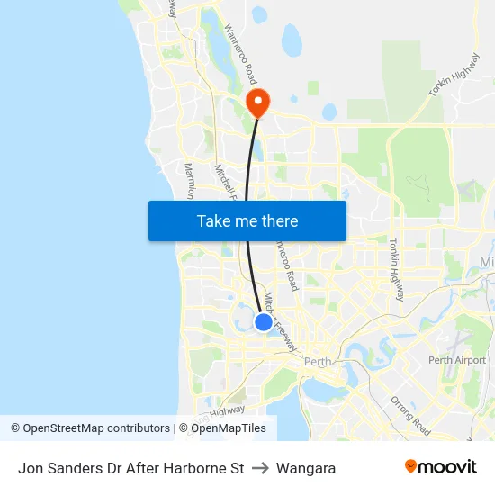 Jon Sanders Dr After Harborne St to Wangara map