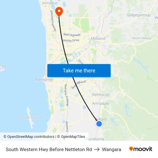 South Western Hwy Before Nettleton Rd to Wangara map