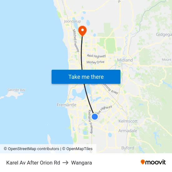 Karel Av After Orion Rd to Wangara map