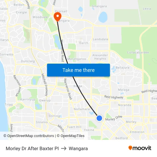 Morley Dr After Baxter Pl to Wangara map