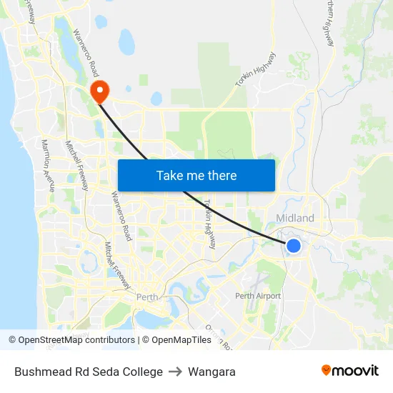 Bushmead Rd Seda College to Wangara map