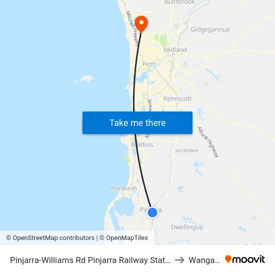 Pinjarra-Williams Rd Pinjarra Railway Station to Wangara map