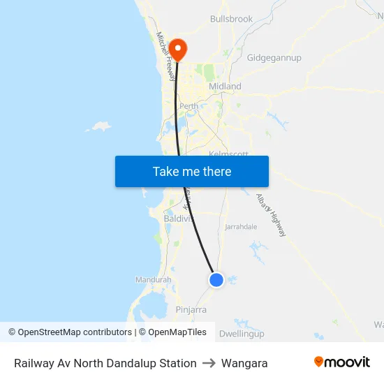 Railway Av North Dandalup Station to Wangara map
