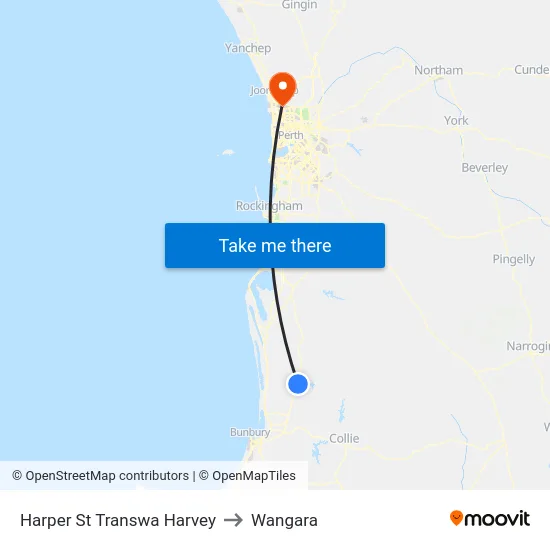 Harper St Transwa Harvey to Wangara map