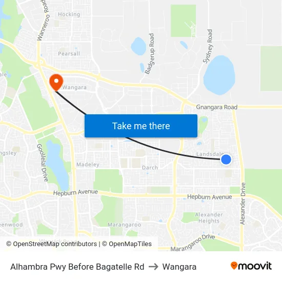 Alhambra Pwy Before Bagatelle Rd to Wangara map