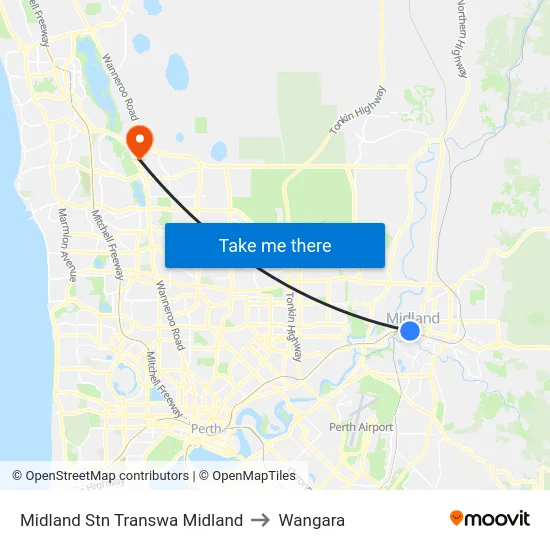 Midland Stn Transwa Midland to Wangara map