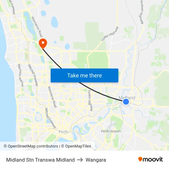 Midland Stn Transwa Midland to Wangara map
