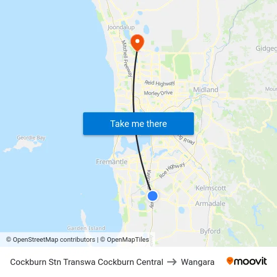 Cockburn Stn Transwa Cockburn Central to Wangara map