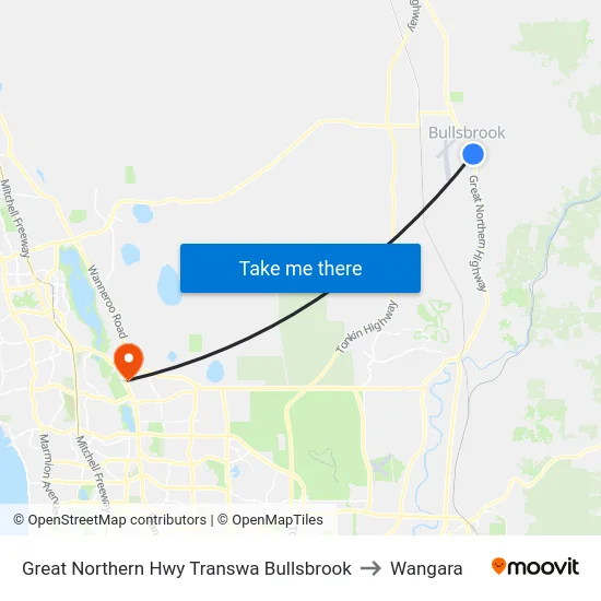 Great Northern Hwy Transwa Bullsbrook to Wangara map