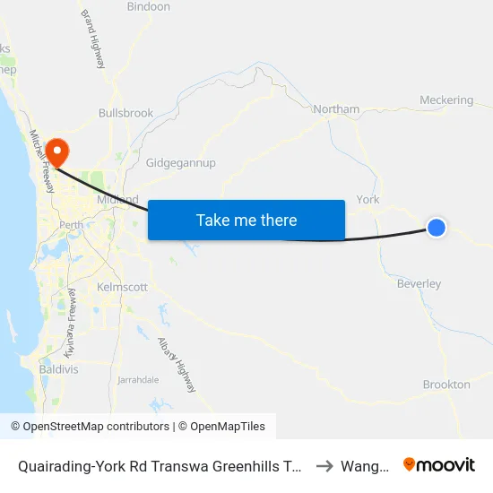 Quairading-York Rd Transwa Greenhills Turnoff to Wangara map