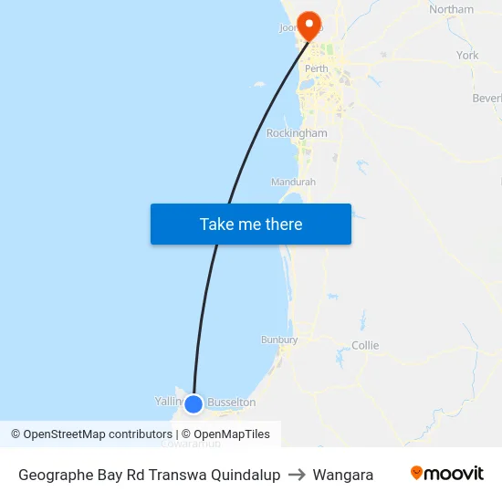 Geographe Bay Rd Transwa Quindalup to Wangara map