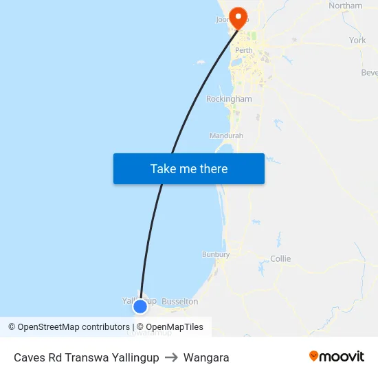 Caves Rd Transwa Yallingup to Wangara map