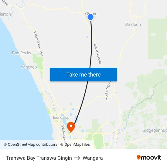 Transwa Bay Transwa Gingin to Wangara map