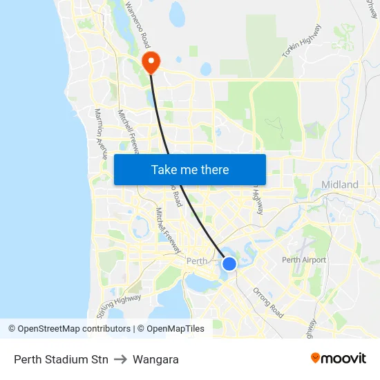 Perth Stadium Stn to Wangara map
