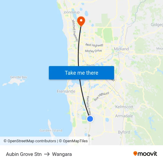 Aubin Grove Stn to Wangara map