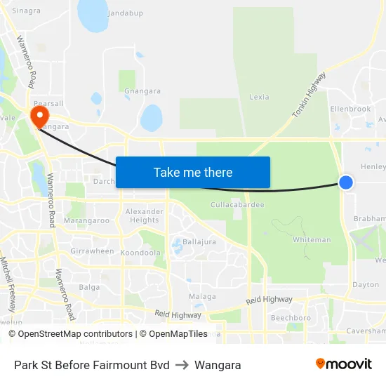 Park St Before Fairmount Bvd to Wangara map