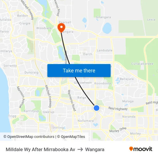 Milldale Wy After Mirrabooka Av to Wangara map