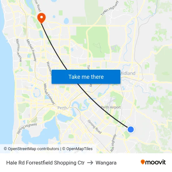 Hale Rd Forrestfield Shopping Ctr to Wangara map