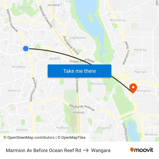Marmion Av Before Ocean Reef Rd to Wangara map